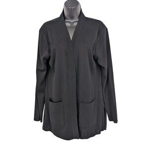 Misook Black Open Front Cardigan Sweater Jacket Minimalist Career Office Size S